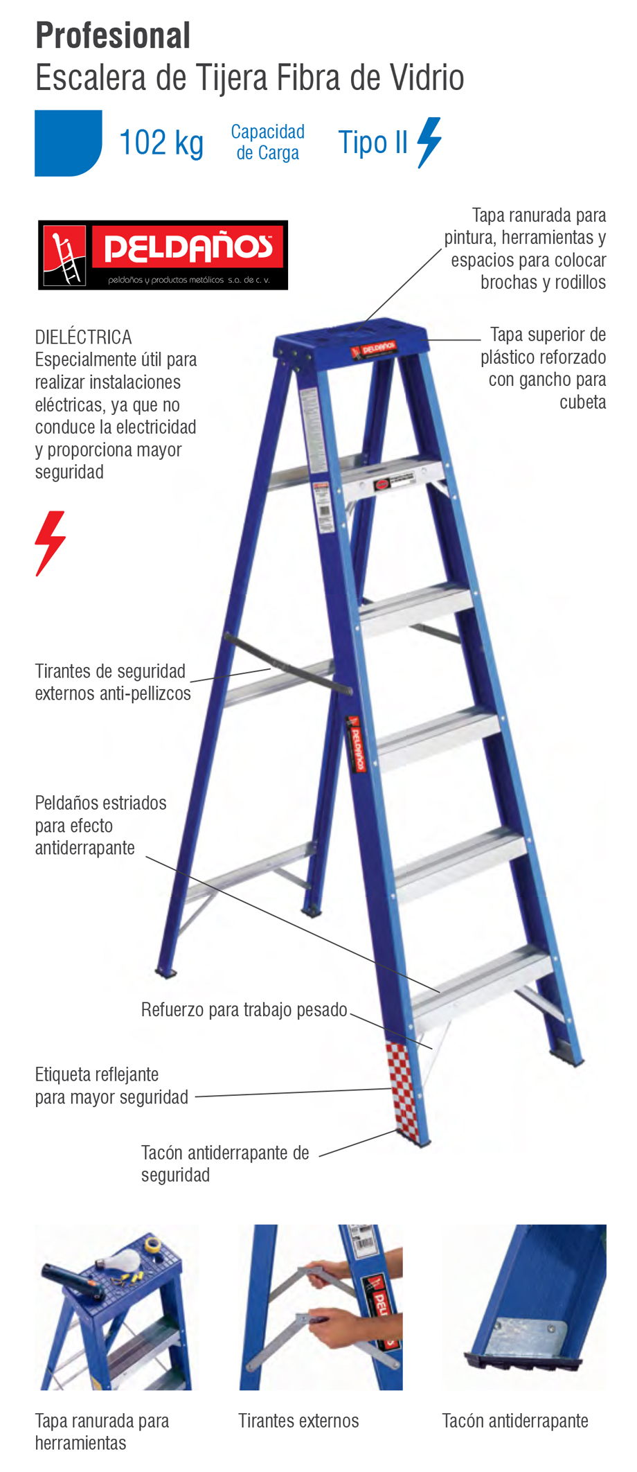 Escalera Tijera Fibra De Vidrio Pelda Os Tipo Ii