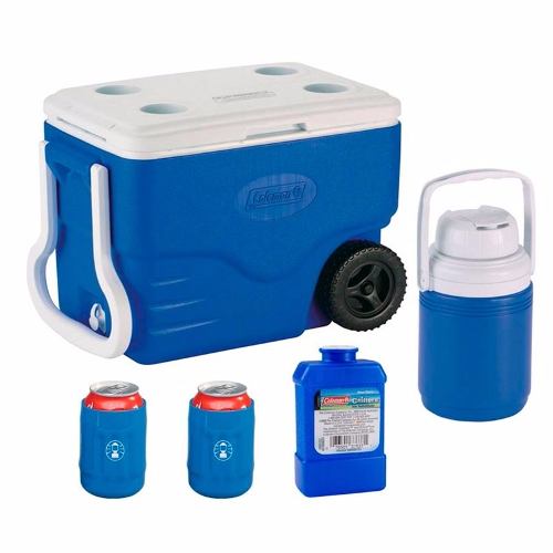 Somos Reyes | Hielera Combo 40 Qt Con Ruedas 5 Piezas Azul Acampar Coleman