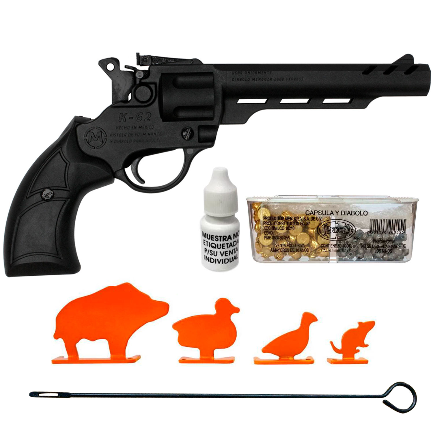 Pistola Mendoza Cal 4.5mm Municiones Siluetas Animales Acero