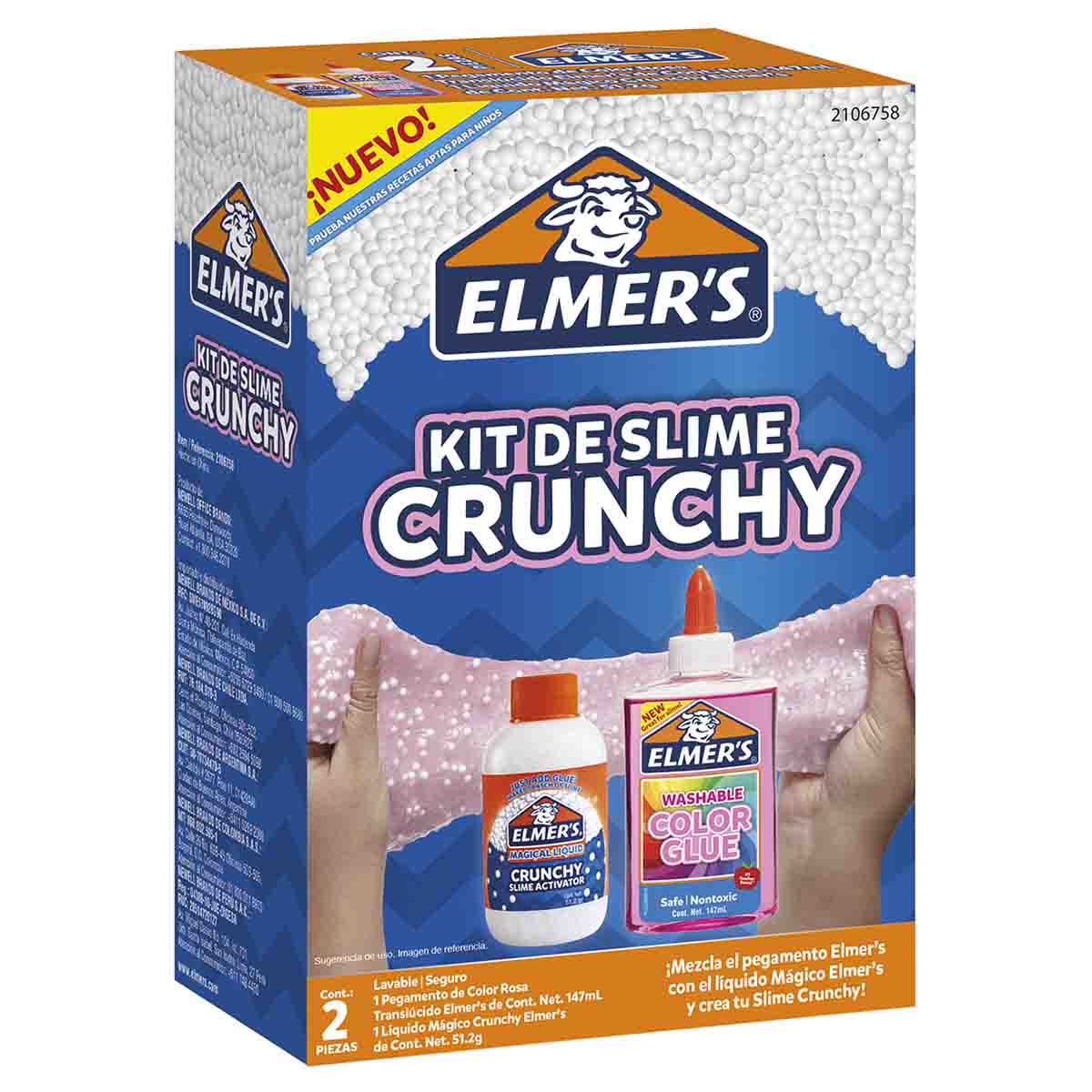 Kit Set Juego Slime Crunchy Rosa 2 Pzas Niñas Lavable Elmers