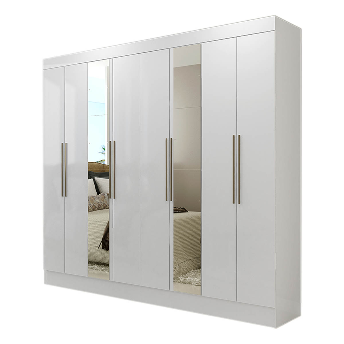 Armario Closet Moderno Con Espejo 8 Puertas 2 Cajones Blanco