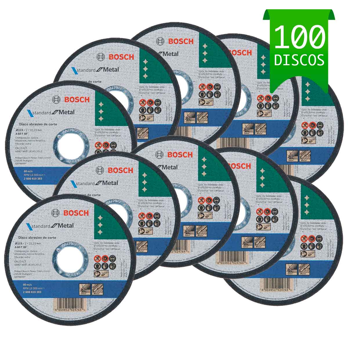 Combo 100 Discos Abrasivos Corte Ideal Metal 4 1/2 In Bosch