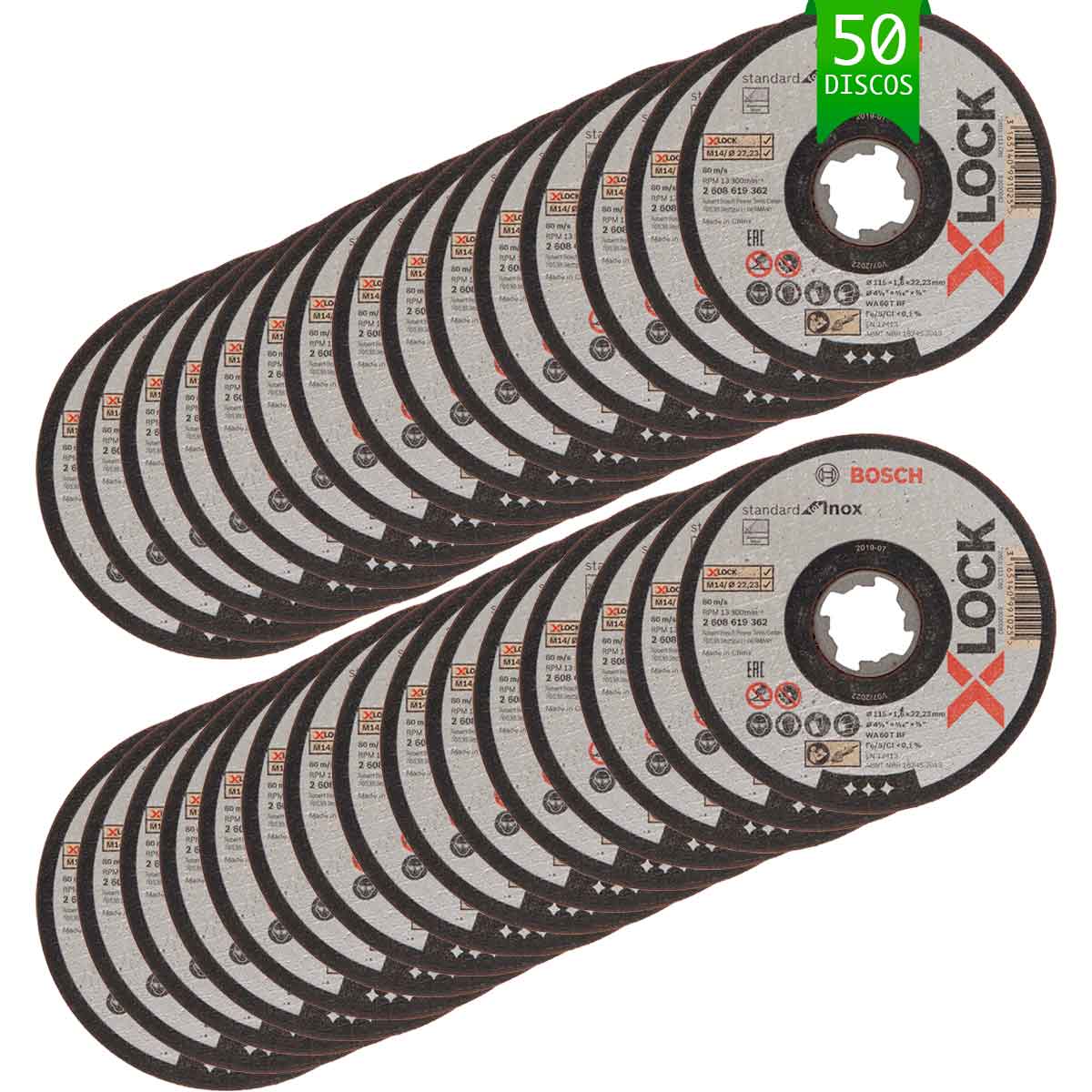Kit 50 Discos Tronzar X-Lock Standard Metal Acero Inox Bosch