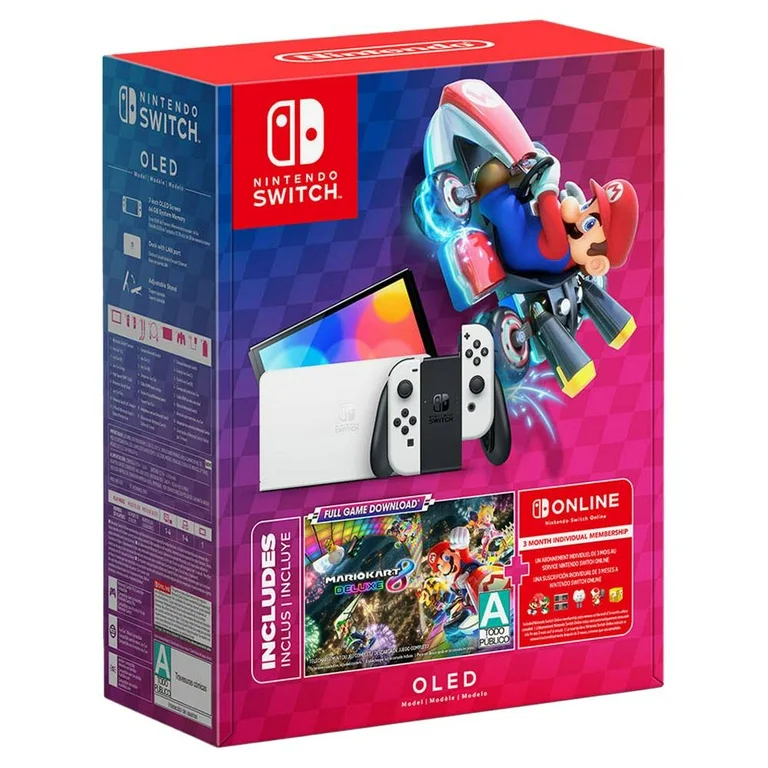 Nintendo Switch OLED White 64 GB con Mario Kart 8 Deluxe y 3 meses Nintendo Switch Online