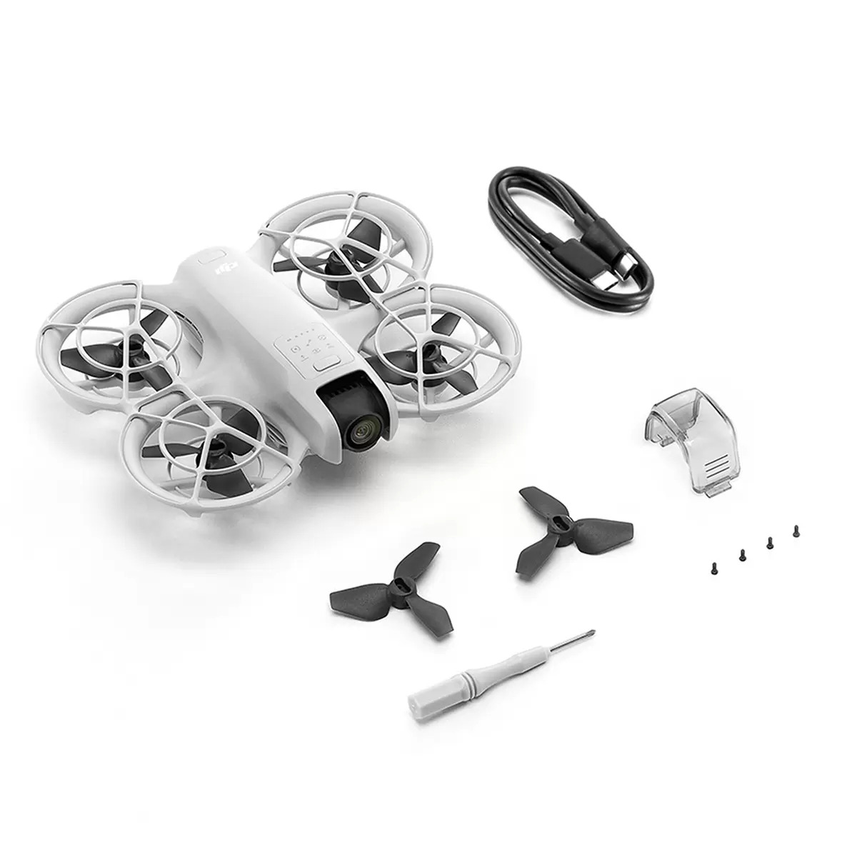 DJI Neo vista adicional con accesorios incluidos