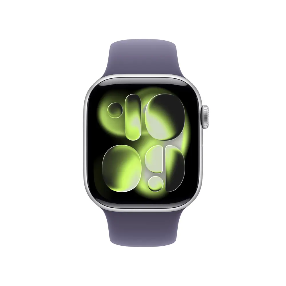 Apple Watch Series 11 GPS 42mm Aluminio Plata con correa deportiva Morado Niebla talla S M